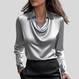 Diana™ - Blusa com brilho luxuoso e decote dobrado