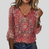 Odete™ - Blusa Estampada Estilo Boho com Decote em V