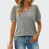 Melissa™ - Blusa com decote em V e mangas transparentes