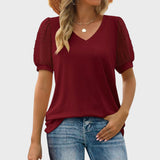 Melissa™ - Blusa com decote em V e mangas transparentes
