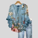 Iara™ - Blusa Estampada com e Mangas de Folhos