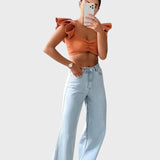 Luciana™ - Calças Jeans Reta Wide Leg