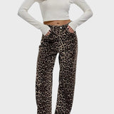 Graça™ - Calças de ganga padrão leopardo