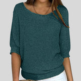 Fátima™ - Camisola casual com decote redondo e mangas três quartos