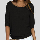 Fátima™ - Camisola casual com decote redondo e mangas três quartos