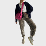 Carminho™ - Calças Mom Fit com Padrão Leopardo