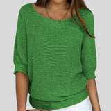 Fátima™ - Camisola casual com decote redondo e mangas três quartos