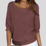 Fátima™ - Camisola casual com decote redondo e mangas três quartos