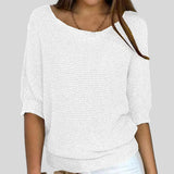 Fátima™ - Camisola casual com decote redondo e mangas três quartos