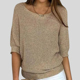 Fátima™ - Camisola casual com decote redondo e mangas três quartos