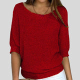 Fátima™ - Camisola casual com decote redondo e mangas três quartos