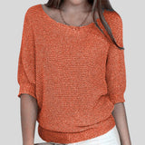 Fátima™ - Camisola casual com decote redondo e mangas três quartos