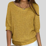 Fátima™ - Camisola casual com decote redondo e mangas três quartos