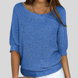 Fátima™ - Camisola casual com decote redondo e mangas três quartos