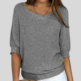 Fátima™ - Camisola casual com decote redondo e mangas três quartos