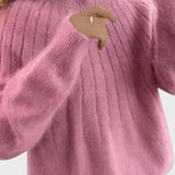 Georgina™ - Camisola de gola redonda com gola felpuda