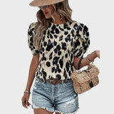 Micaela™ - Blusa Leopardo e Mangas Balão