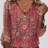 Odete™ - Blusa Estampada Estilo Boho com Decote em V