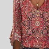 Odete™ - Blusa Estampada Estilo Boho com Decote em V